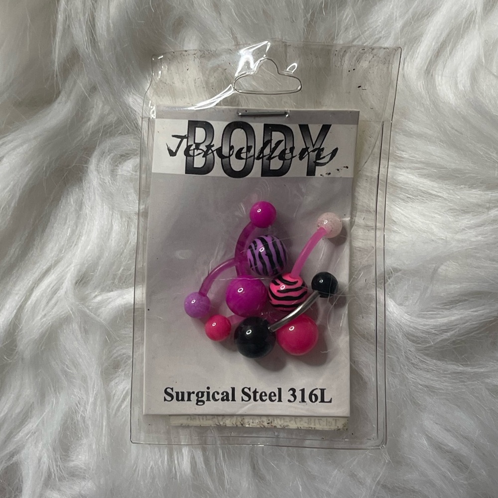 Zebra & Solid Print Belly Button Jewelry Set
